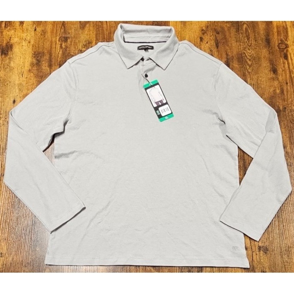 Banana Republic Men's Luxe Touch Long Sleeve Polo Shirt Gray XL NWT